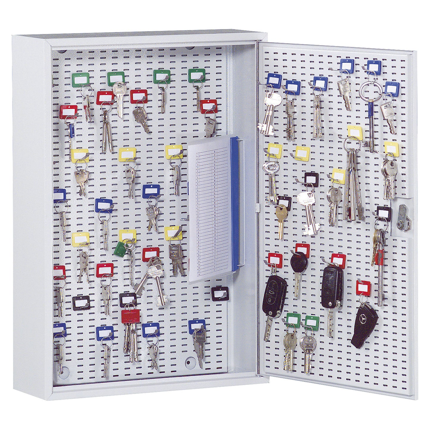 Key cabinet, light grey RAL 7035, HxWxD 350 x 270 x 130 mm, for 40 hooks.