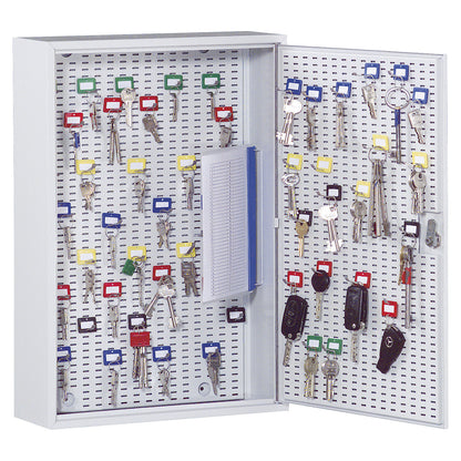 Key cabinet, light grey RAL 7035, HxWxD 550 x 380 x 130 mm, for 90 hooks.
