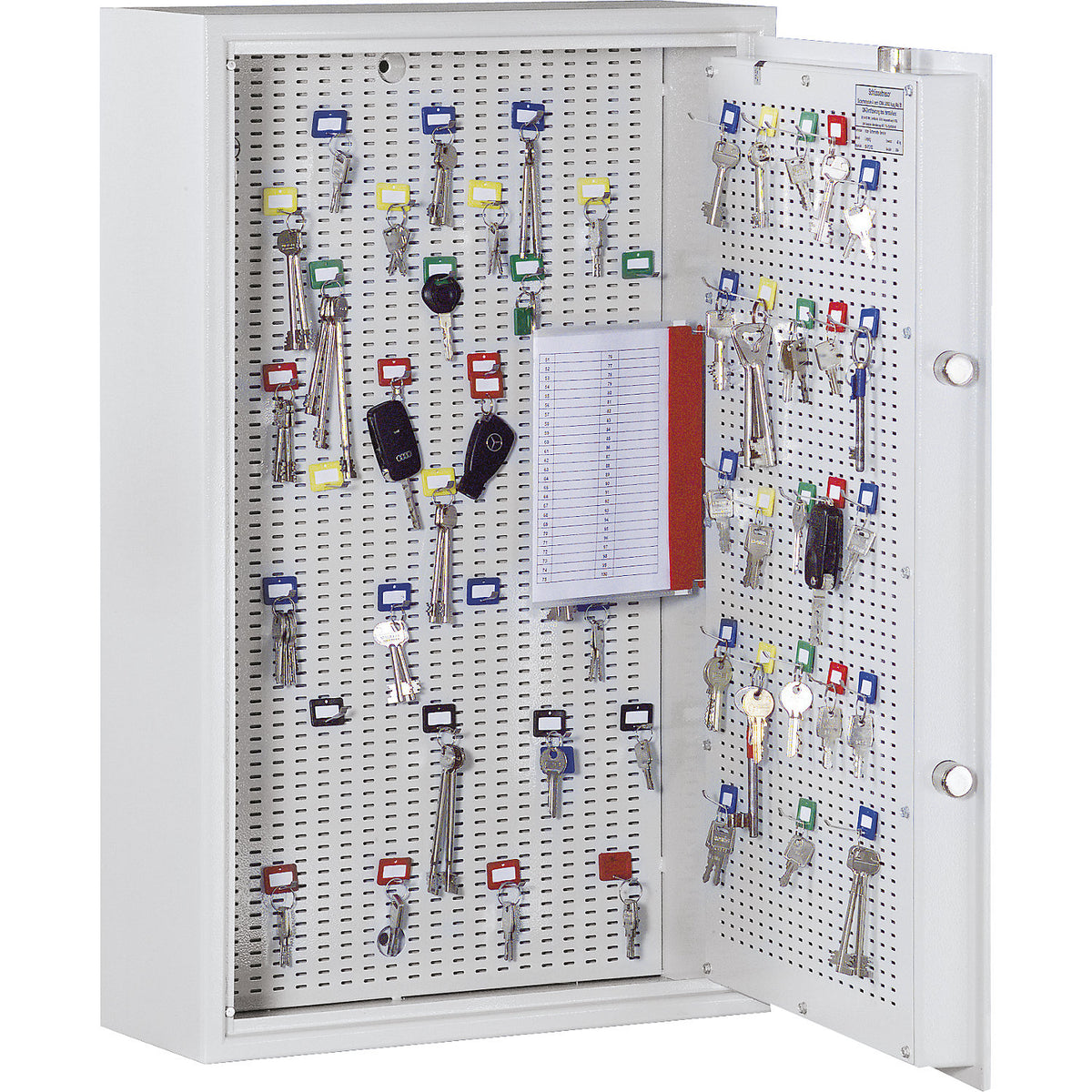 Key safe, security level A and Euro standard S1, light grey, HxWxD 1200 x 600 x 200 mm, for up to 350 hooks.