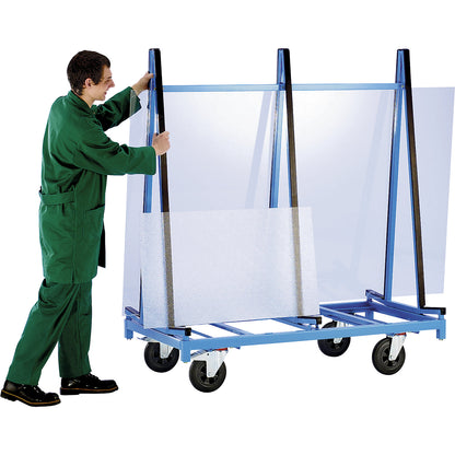 Glass trolley, 2 platforms, with rubber covering.