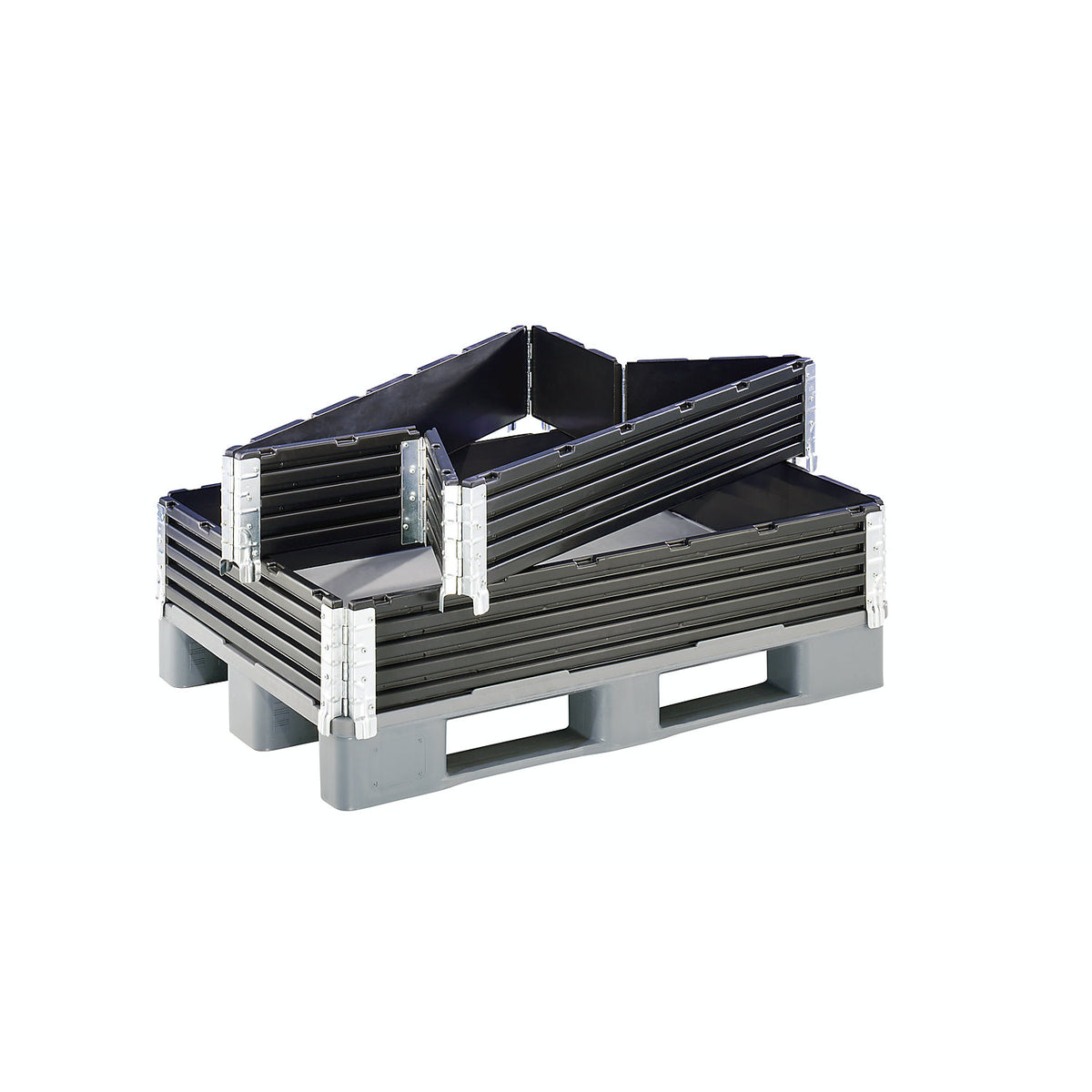 Plastic pallet collar, with 6 hinges, for pallets 800 x 600 mm, pack of 2.