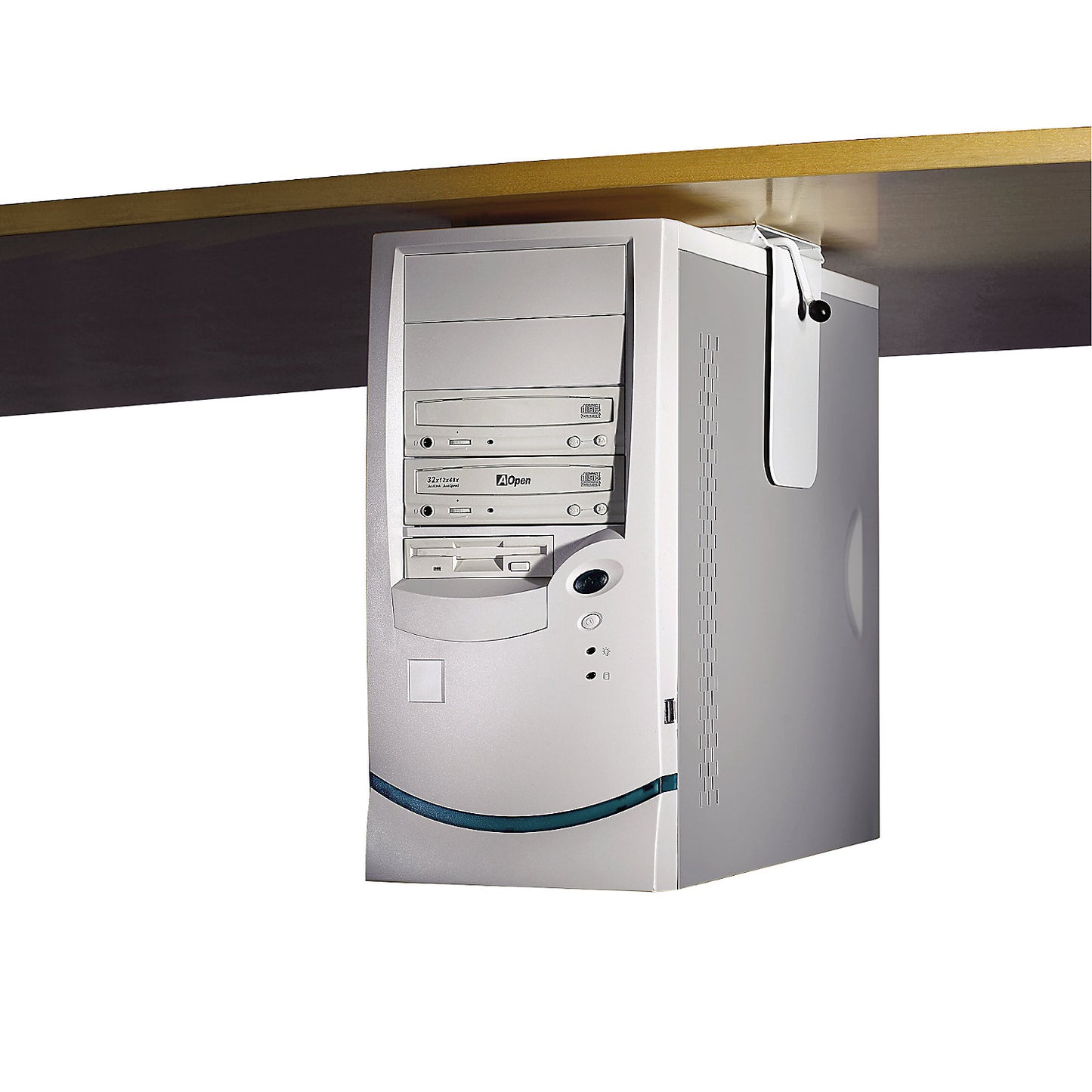 PC holder for mounting under tabletop, max. load capacity 40 kg, silver.