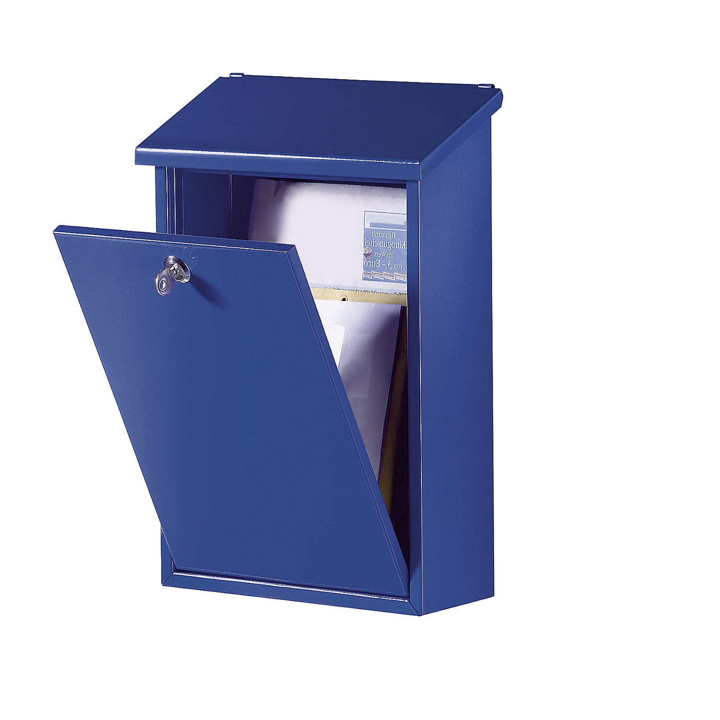Standard letter box, sheet steel, powder coated, blue RAL 5005.