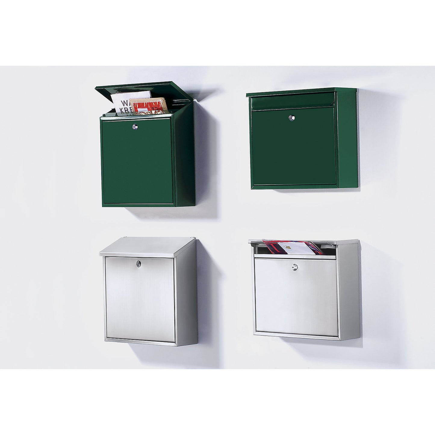 Letter box, with folding sloped roof, HxWxD 370 x 370 x 115 mm, sheet steel, powder coated, pure white RAL 9010.