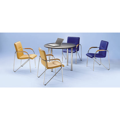 Stacking armchair with vinyl cover, chrome plated frame, pack of 2, upholstery colour blue.