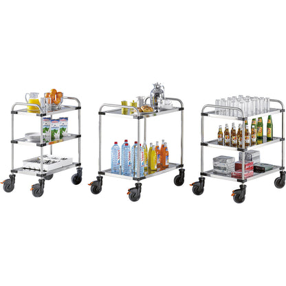 VARITHEK SERVO+ stainless steel table trolley, LxWxH 870 x 570 x 950 mm, platform 800 x 500 mm, 2 shelves, max. load 120 kg.