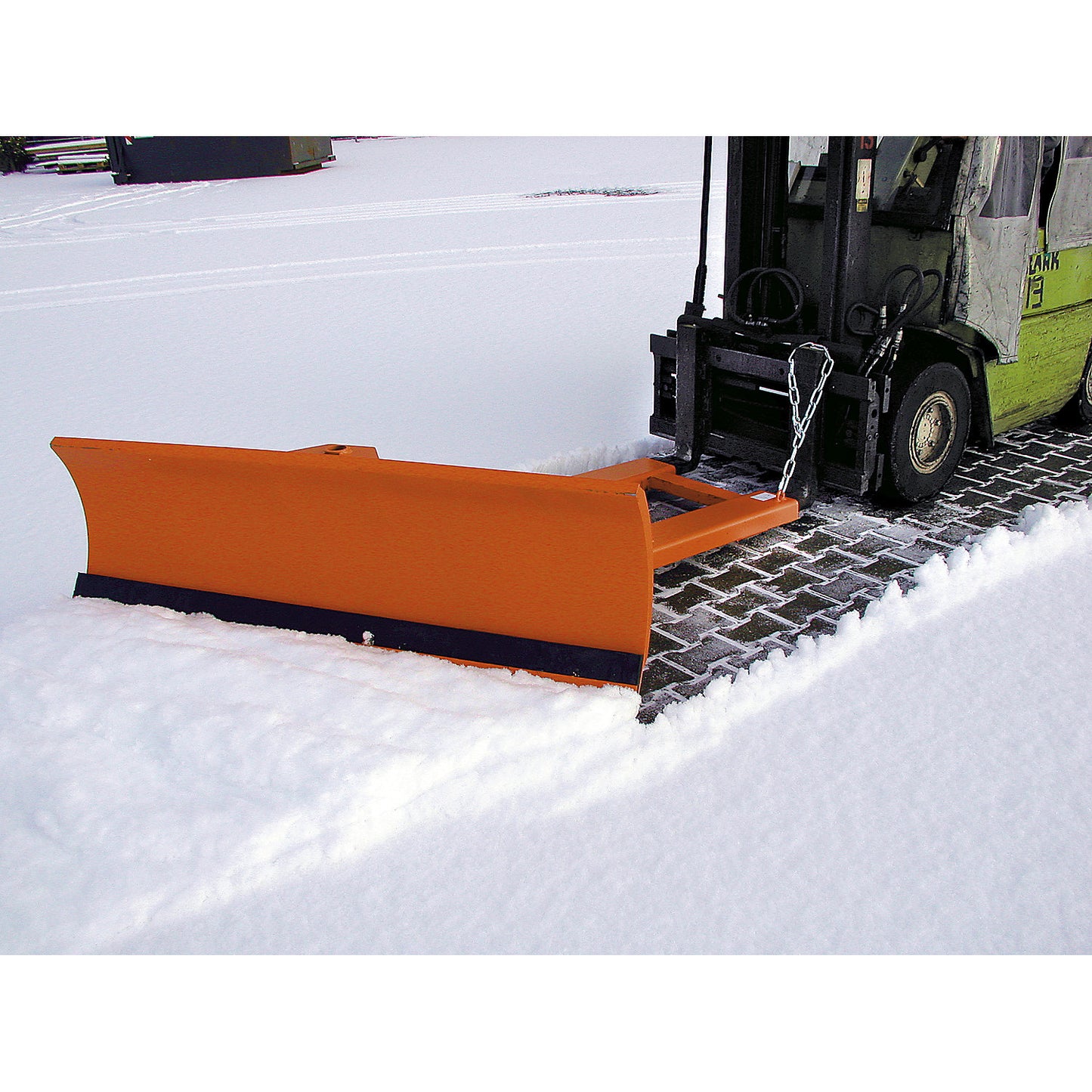 Snow plough for forklifts, with spring-loaded blade trims, blade width 2400 mm.