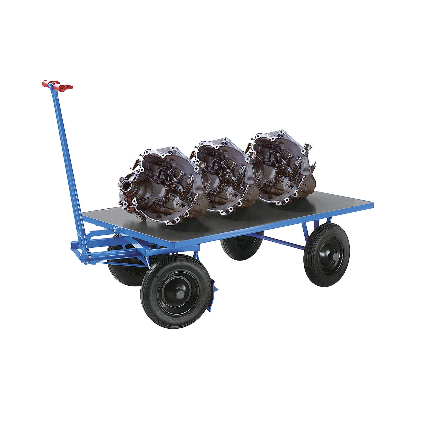 Turntable truck, max. load 1000 kg, platform 2000 x 1000 mm, pneumatic tyres.