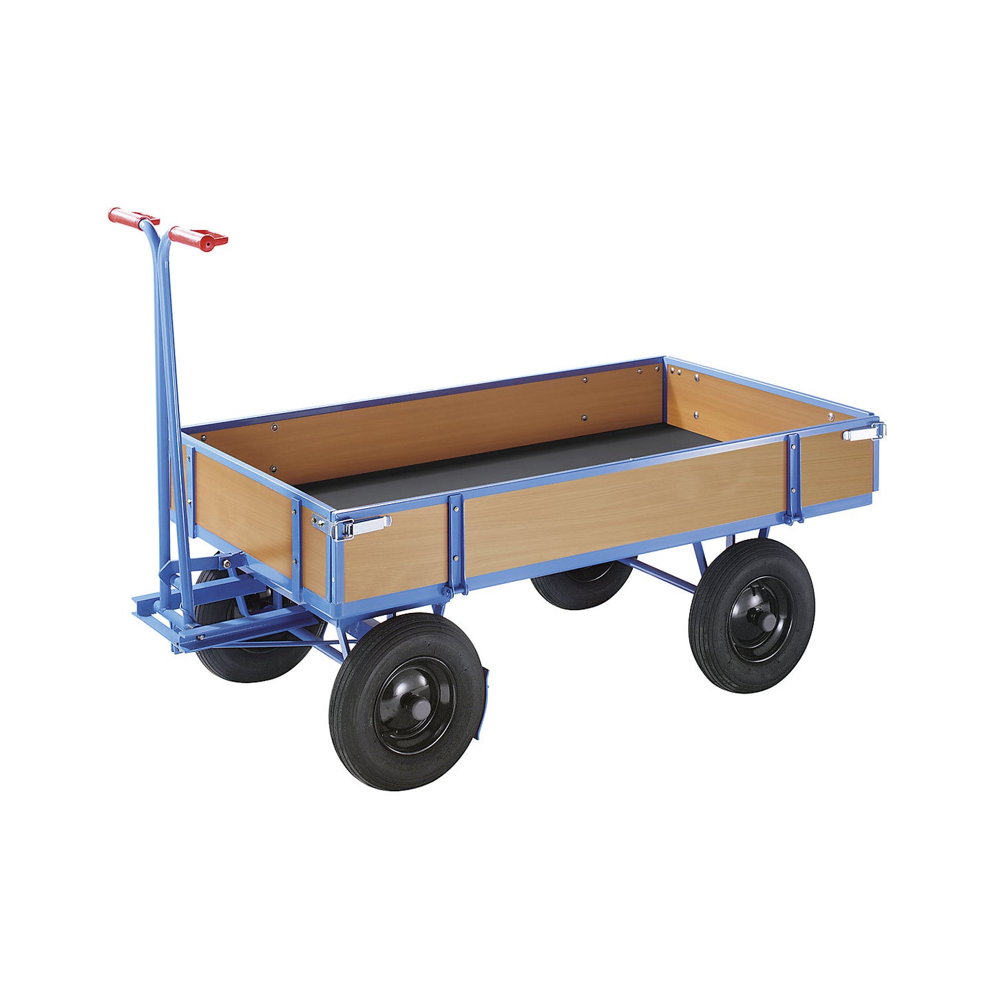 Turntable truck, max. load 1000 kg, with 4 side panels, platform 1210 x 760 mm, pneumatic tyres.