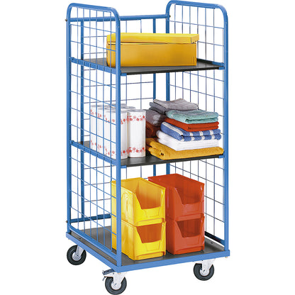 KOMPAKT shelf truck, mesh panels on 3 sides, platform 750 x 650 mm, without shelf.
