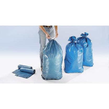 Drawstring waste sacks, LDPE, 120 l, 50 µm, WxL 720 x 1000 mm, pack of 250, blue.