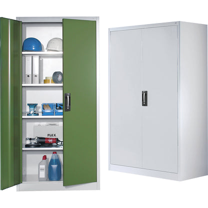 Workshop double door cupboard, HxWxD 1950 x 930 x 500 mm, light grey / light blue.