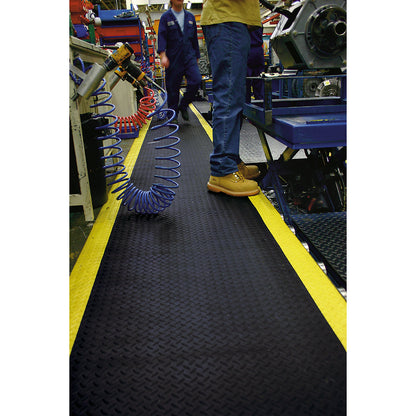 DECKPLATE anti-fatigue matting, fixed dimensions, black / yellow, 3000 x 900 mm.