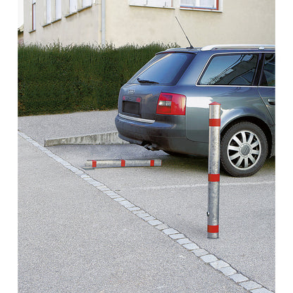 Barrier post made of tubular steel, removable, with base sleeve, square, 70 x 70 mm.