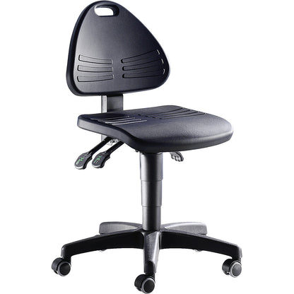 Industrial swivel chair, PU foam upholstery, with castors, height adjustment range 430 - 600 mm.