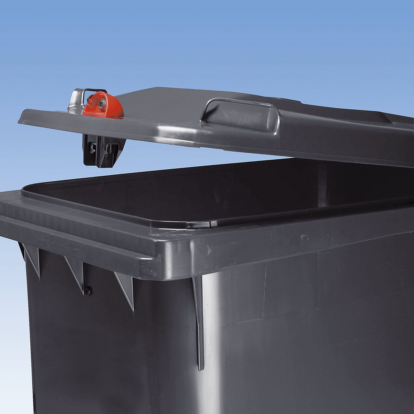 Waste bin with gravity lock, capacity 120 l, WxHxD 505 x 1005 x 555 mm, charcoal.