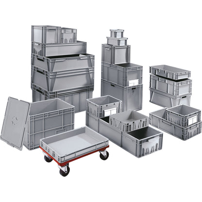 Euro stacking container, capacity 82 l, LxWxH 800 x 600 x 200 mm, PE, grey.