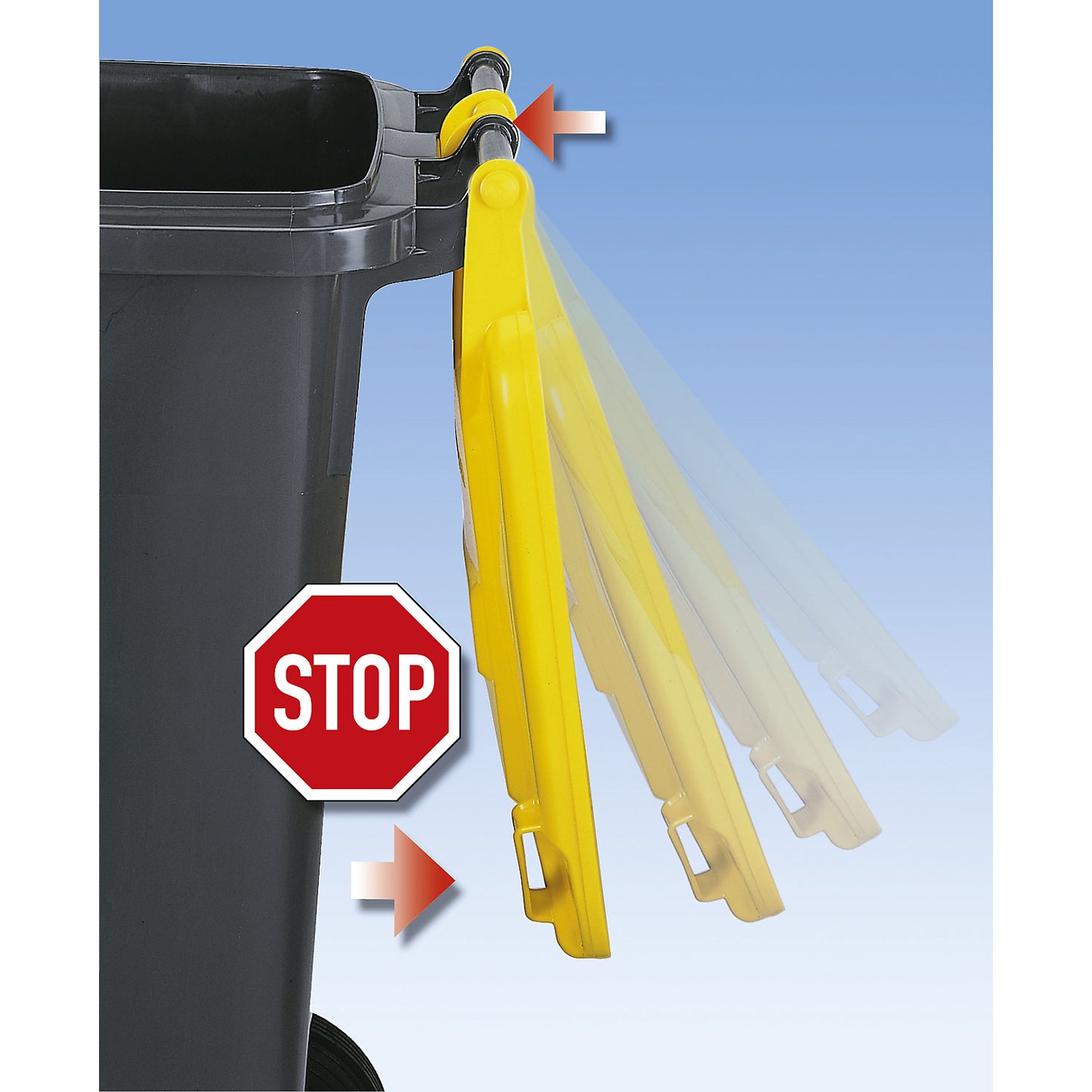 Plastic waste bin DIN EN 840, capacity 360 L, WxHxD 665 x 1115 x 880 mm, anthracite/yellow.
