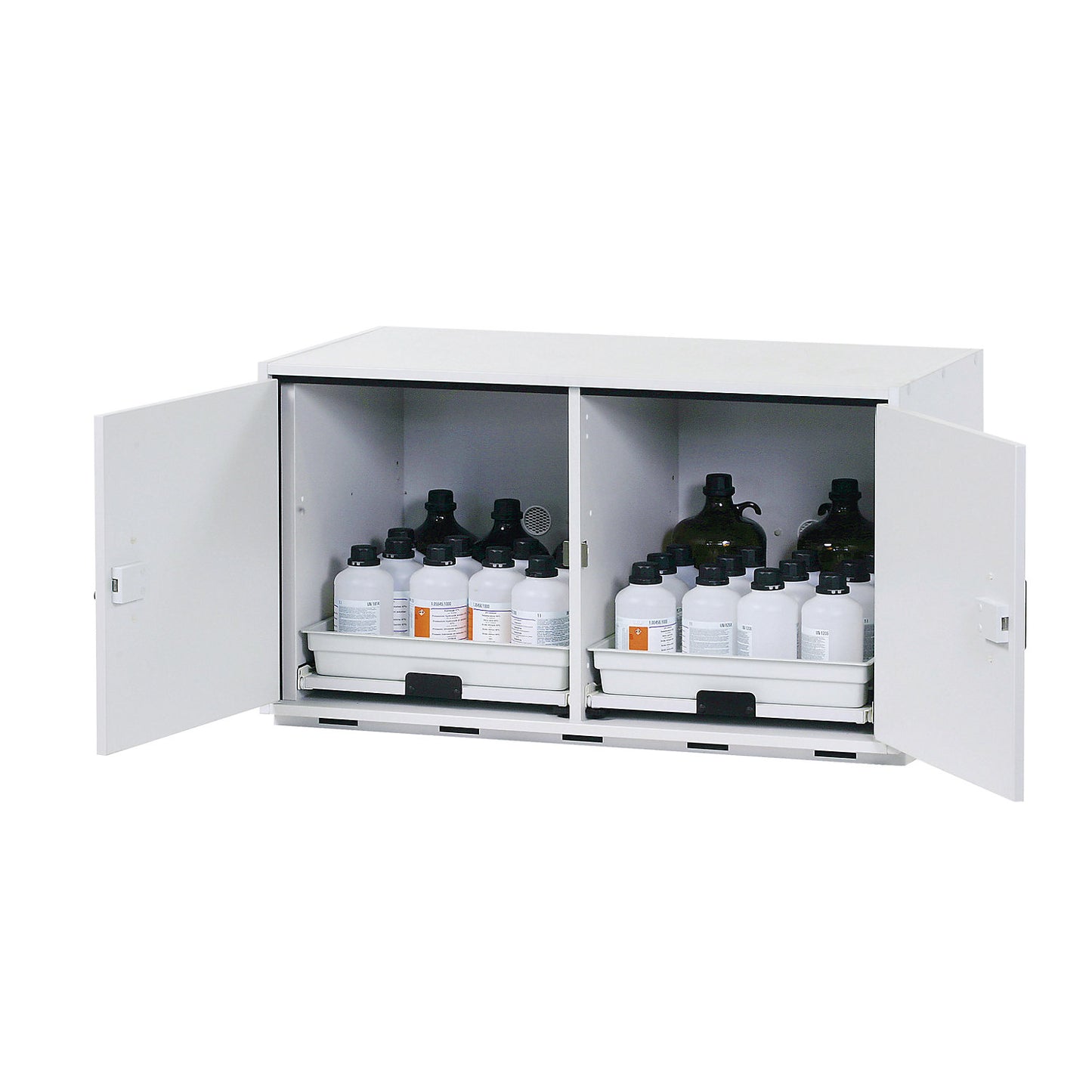 Hazardous goods base cupboard for acids and alkaline solutions, 2-door, HxWxD 600 x 1100 x 570 mm, 2 drawers.