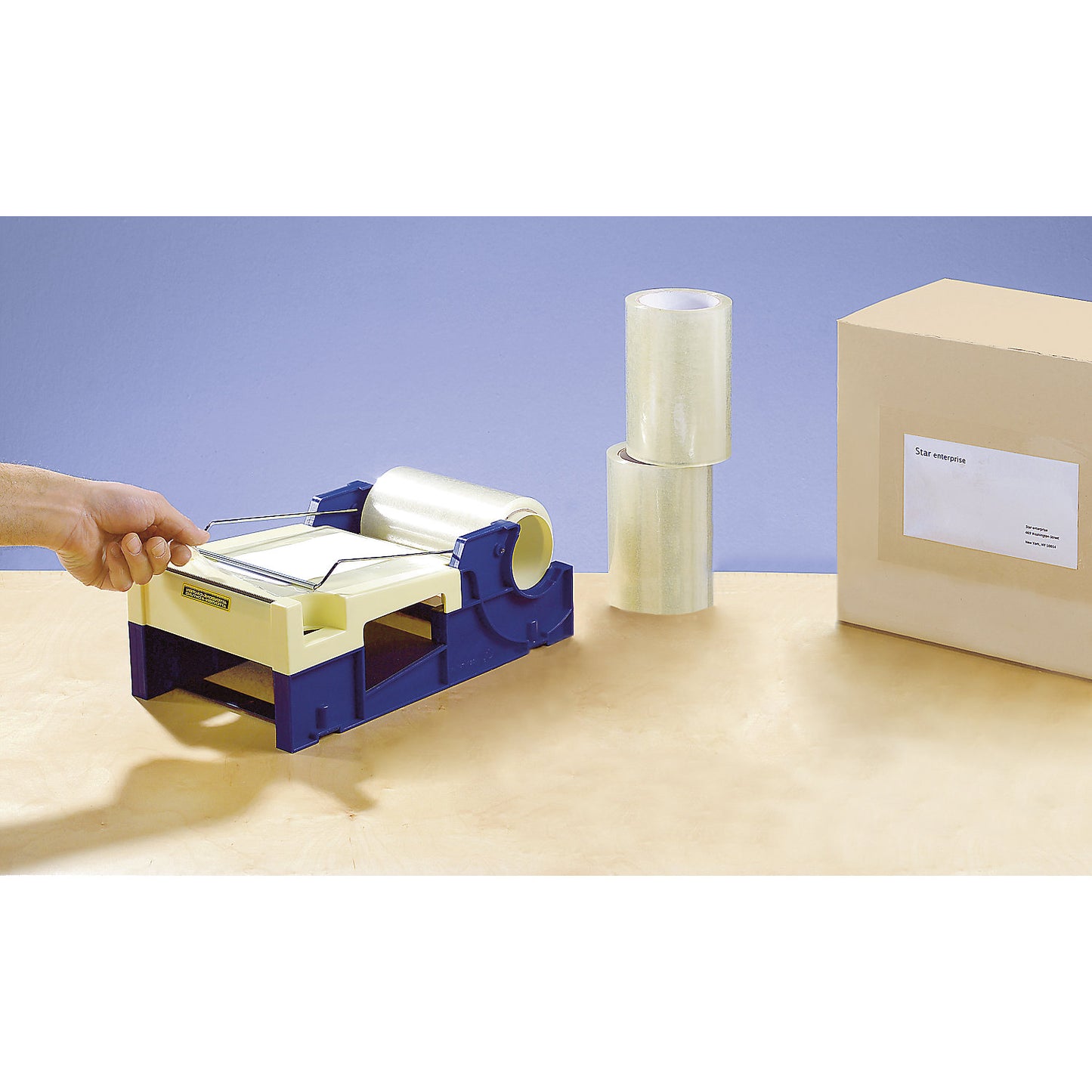 Protective film dispenser, for table and wall mounting, plastic housing.