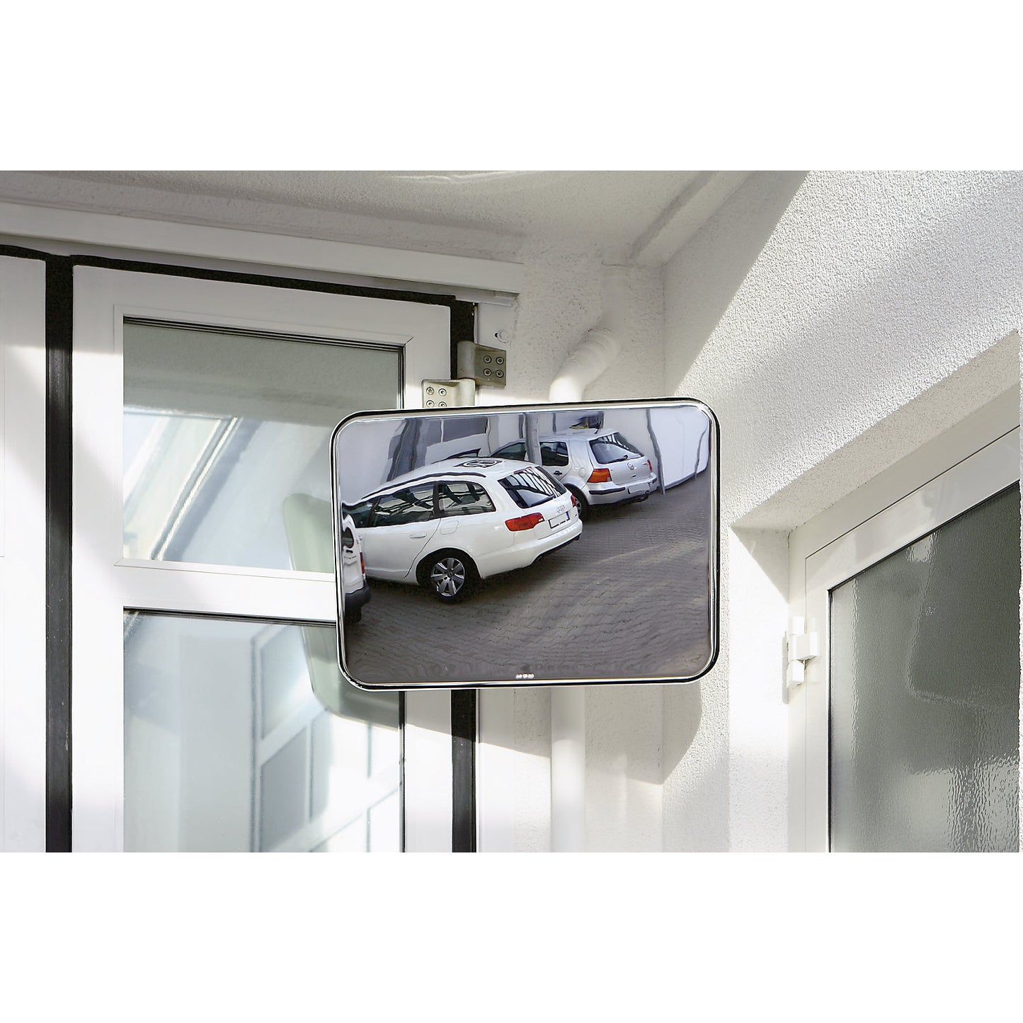 Universal mirror for indoor and outdoor use, rectangular, WxH 1000 x 800 mm.