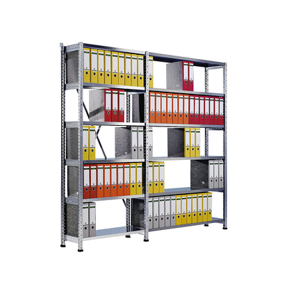 Boltless shelving units for files and archives, zinc plated, height 2280 mm, single sided, shelf WxD 800 x 300 mm, standard shelf unit.