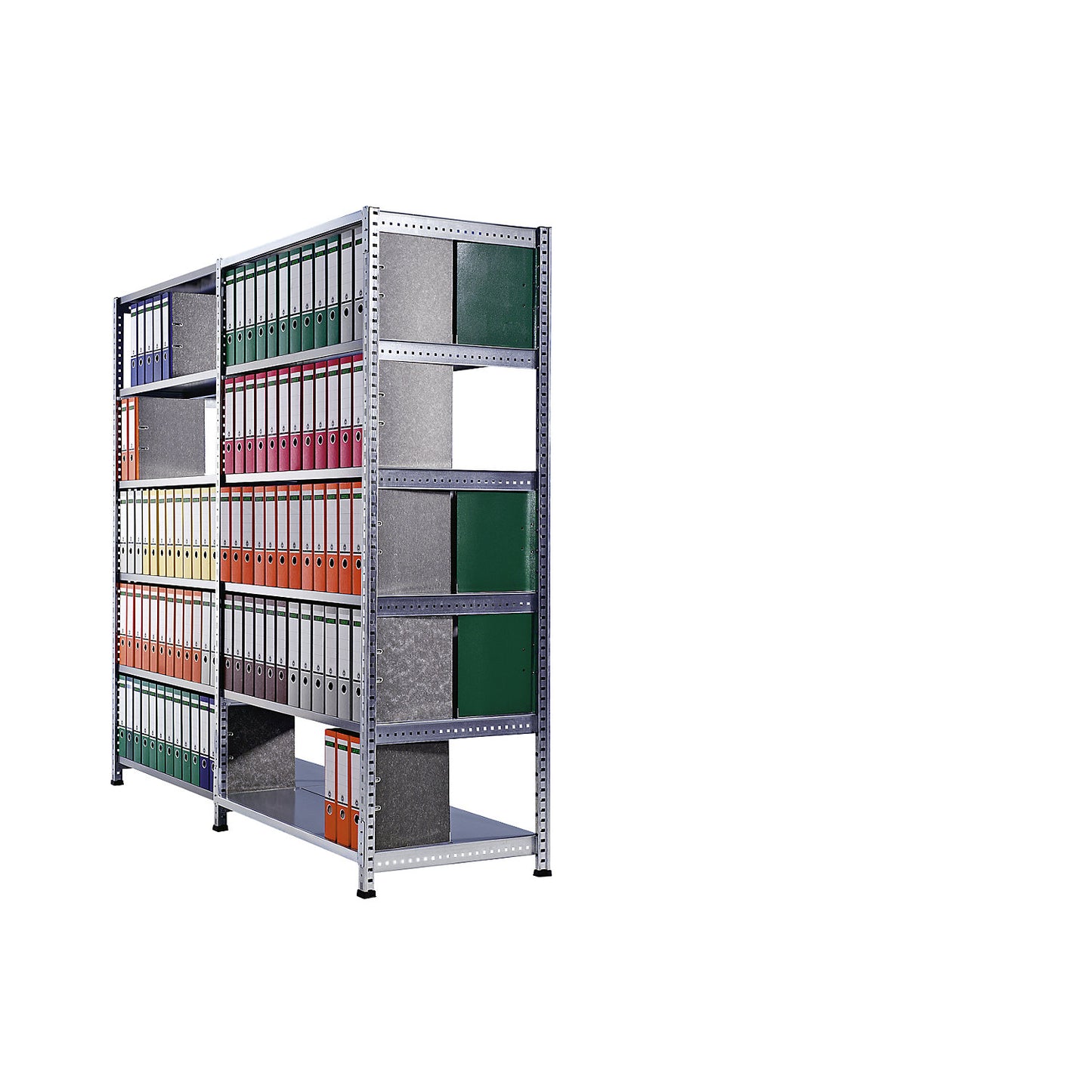 Boltless shelving units for files and archives, zinc plated, height 1920 mm, double sided, shelf WxD 1000 x 600 mm, extension shelf unit.
