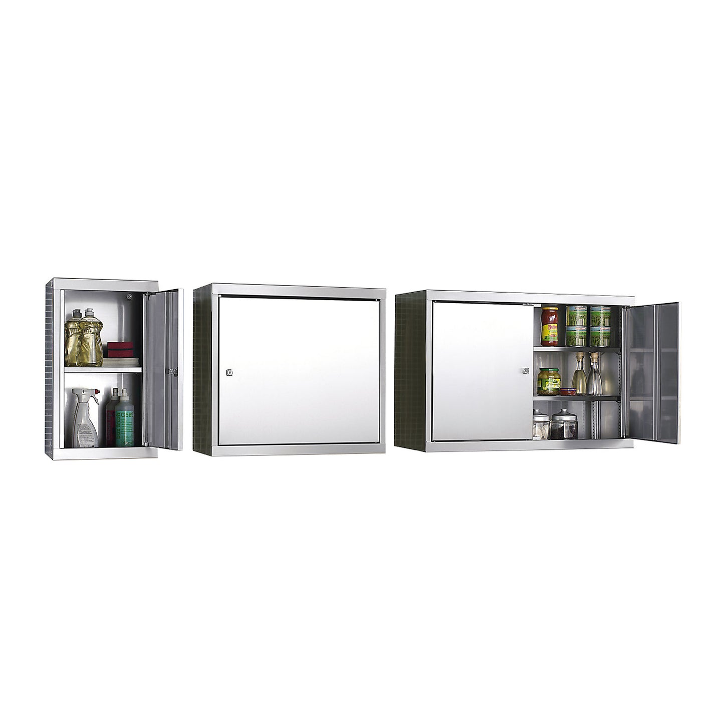 Stainless steel wall cupboard, HxWxD 600 x 650 x 320 mm, 2 shelves.