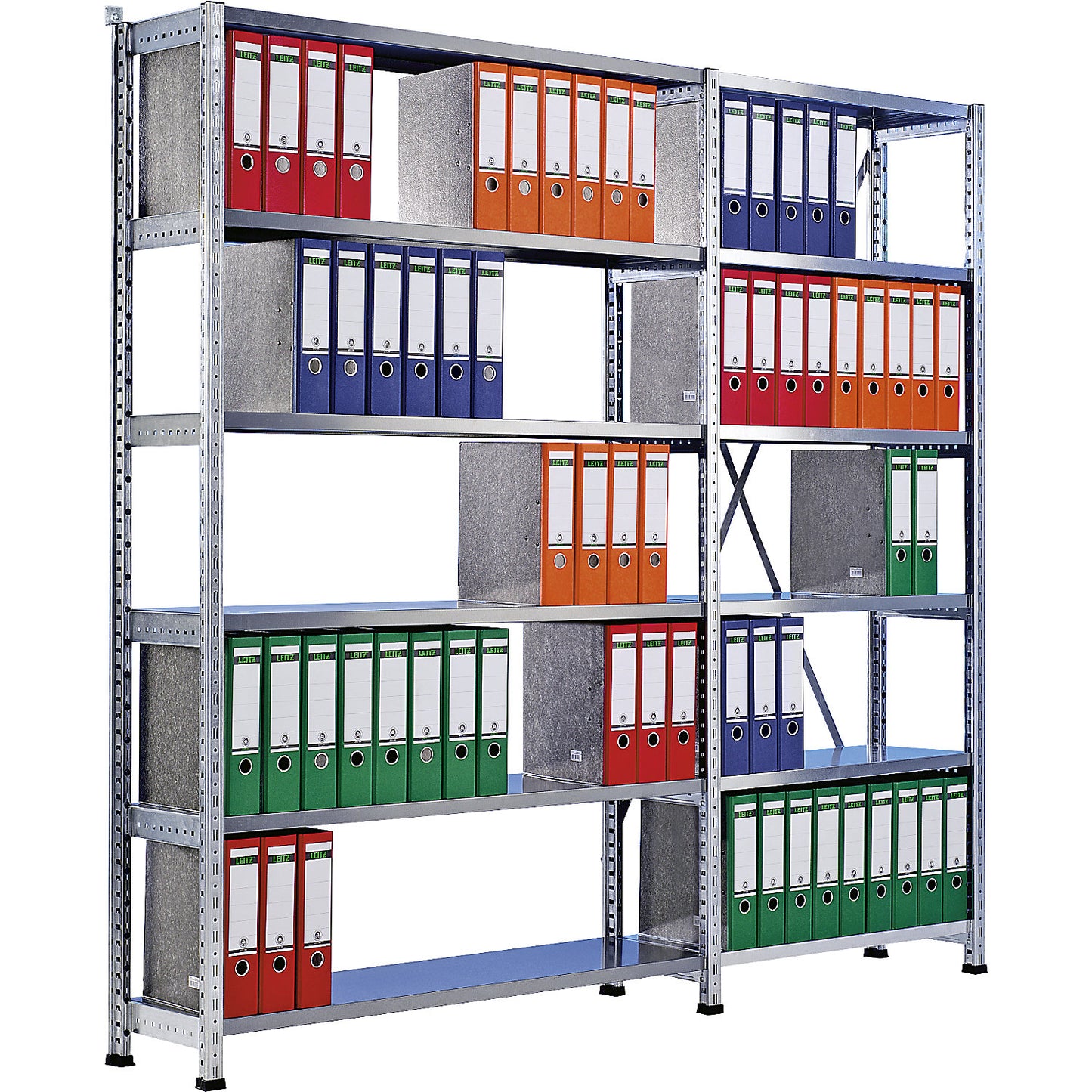Boltless shelving units for files and archives, zinc plated, height 2280 mm, single sided, shelf WxD 1000 x 300 mm, standard shelf unit.