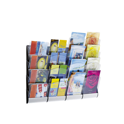 Wall mounted brochure rack, with 4 compartments, pack of 2, for A5 / 2 x 1/3 A4.