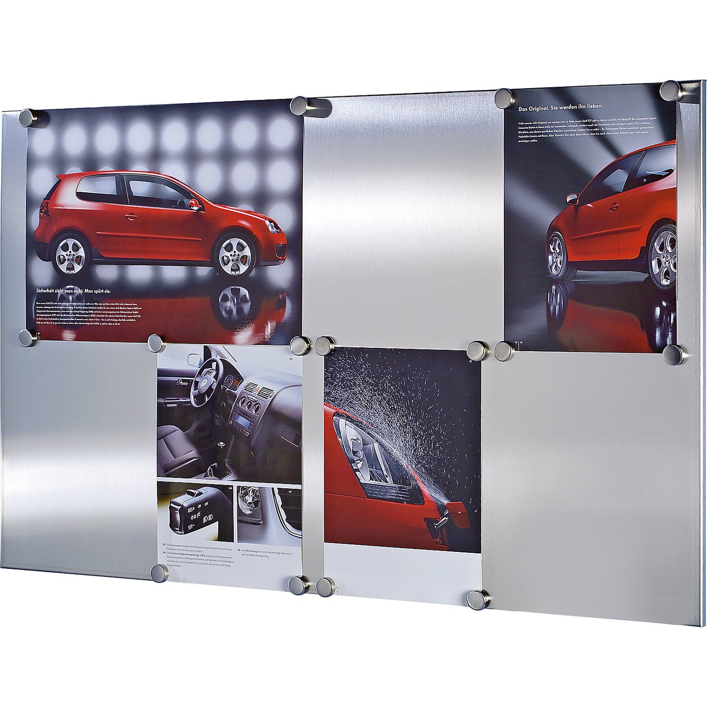 Stainless steel magnetic board, brushed matt, octagonal bevelled edges, WxH 1465 x 965 mm.