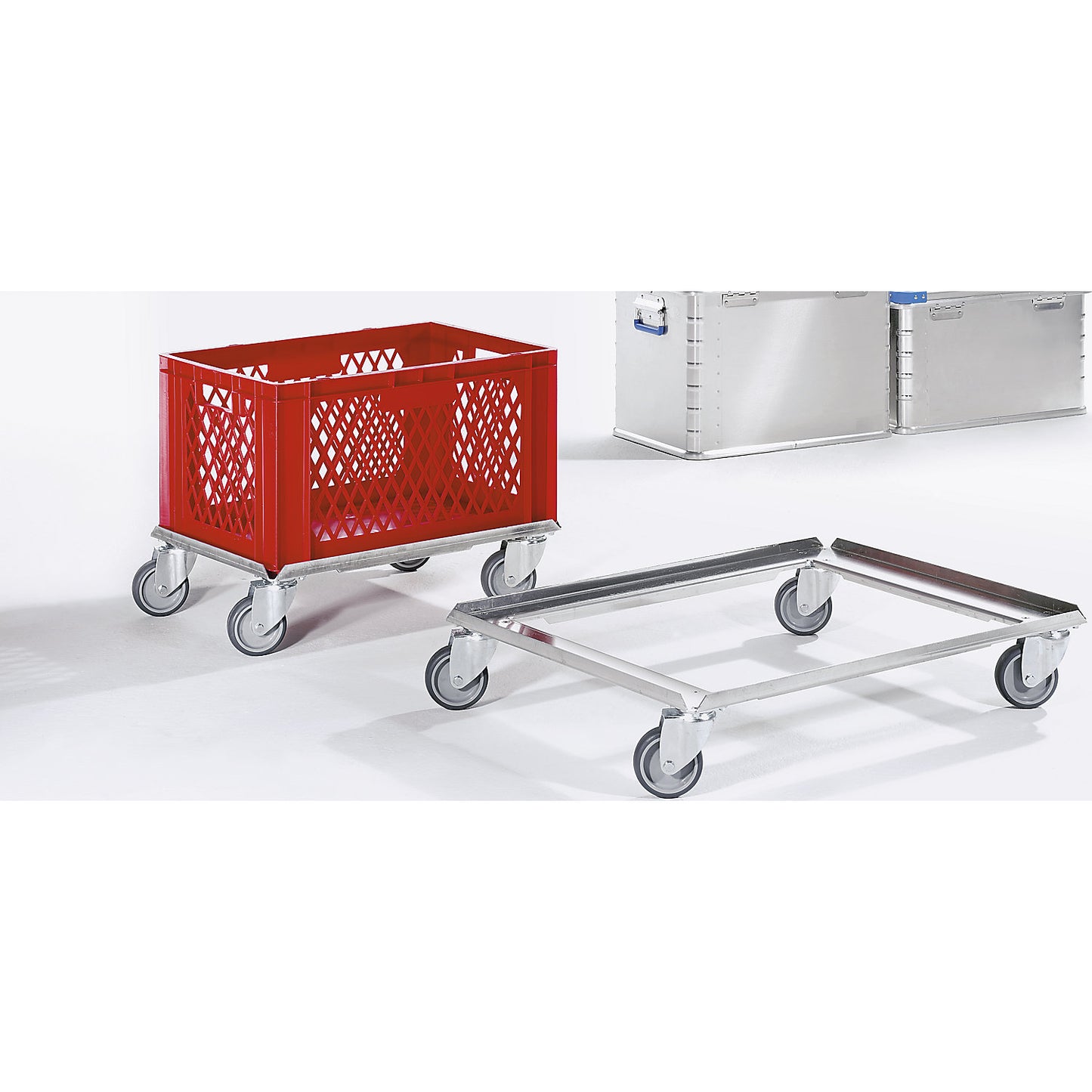 Aluminium dolly, max. load 250 kg, LxW 605 x 405 mm.