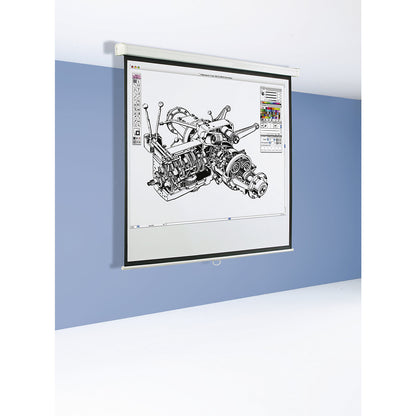 Projection screen, static, 1:1 projection format, viewing area WxH 1470 x 1530 mm.