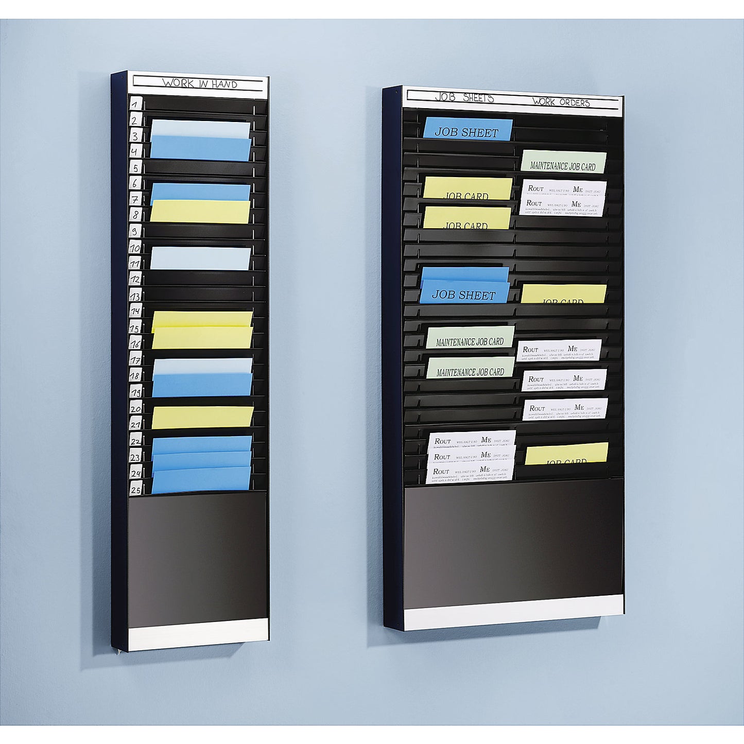 Document sorting board, 1 x 25 compartments for A4, vertical document orientation, aluminium silver.