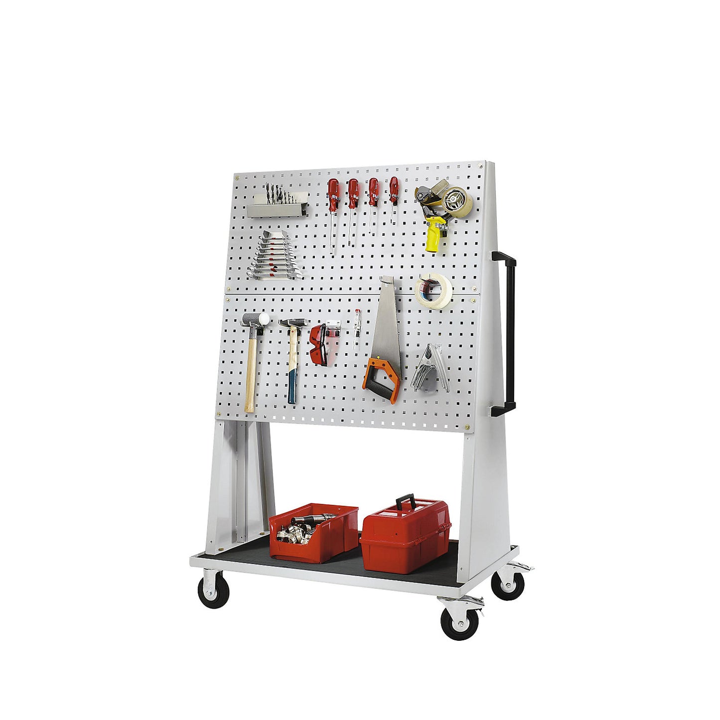 Perforated panel made of steel for tool trolley, LxW 991 x 457 mm, white aluminium RAL 9006.