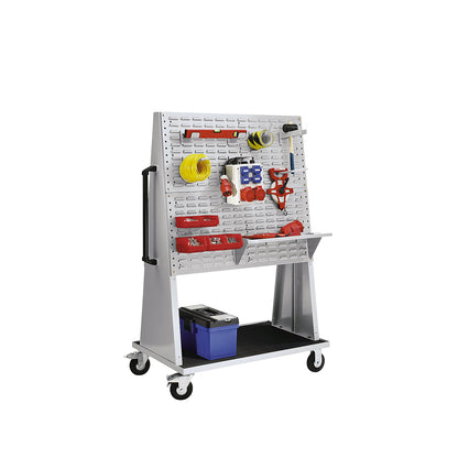 Louvred panel made of steel for tool trolley, LxW 991 x 457 mm, white aluminium RAL 9006.