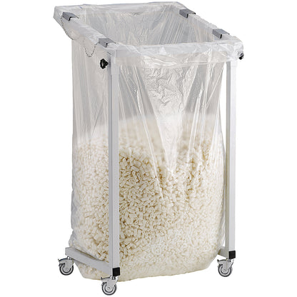 Large-capacity waste sack holder, for capacity 1000 l, mobile, made of square tubing.