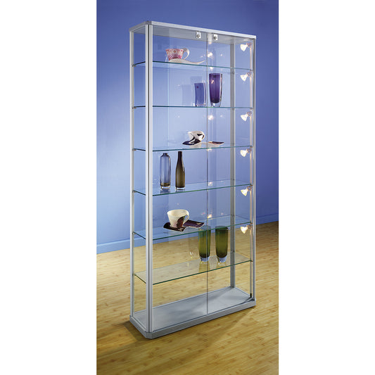 Designer glass cabinet, collector's cabinet model, HxWxD 1800 x 820 x 250 mm, with LED lighting.