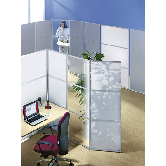 Display panel and screening system, HxWxD 1800 x 600 x 18 mm, single pane safety glass, transparent.