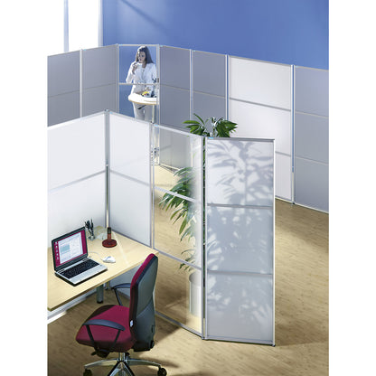 Display panel and screening system, HxWxD 1800 x 1000 x 18 mm, single pane safety glass, white matt.