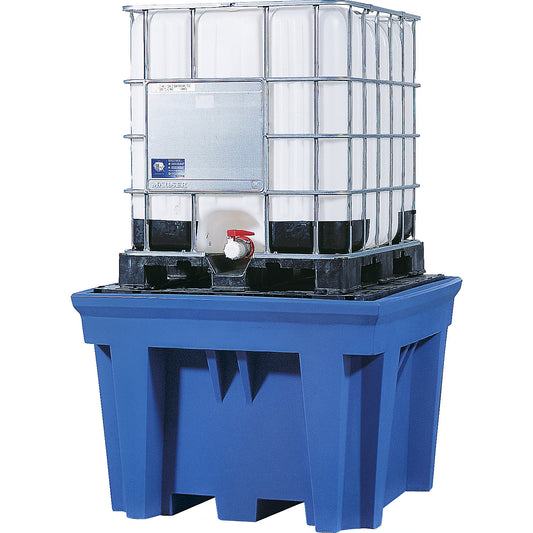 PE sump tray for IBC/CTC tank containers, sump capacity 1000 l, for 1 container, with PE support grate.