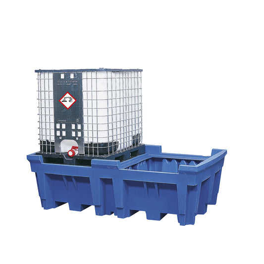PE sump tray for IBC/CTC tank containers, sump capacity 1000 l, for 2 containers, without PE support grate.