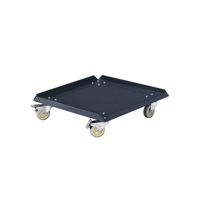 Wheeled base made of sheet steel, grey, 4 swivel castors, 2 with wheel stops.
