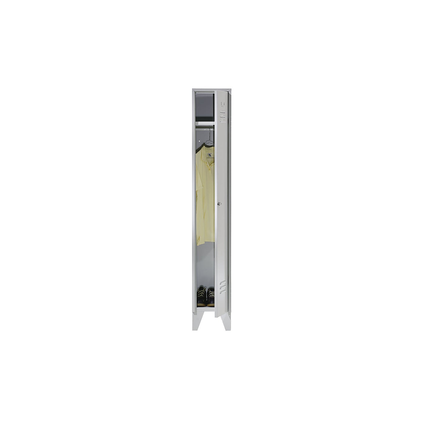 Berlin 2 clothes locker, 1 compartment, light grey, width 300 mm, flat roof shape.
