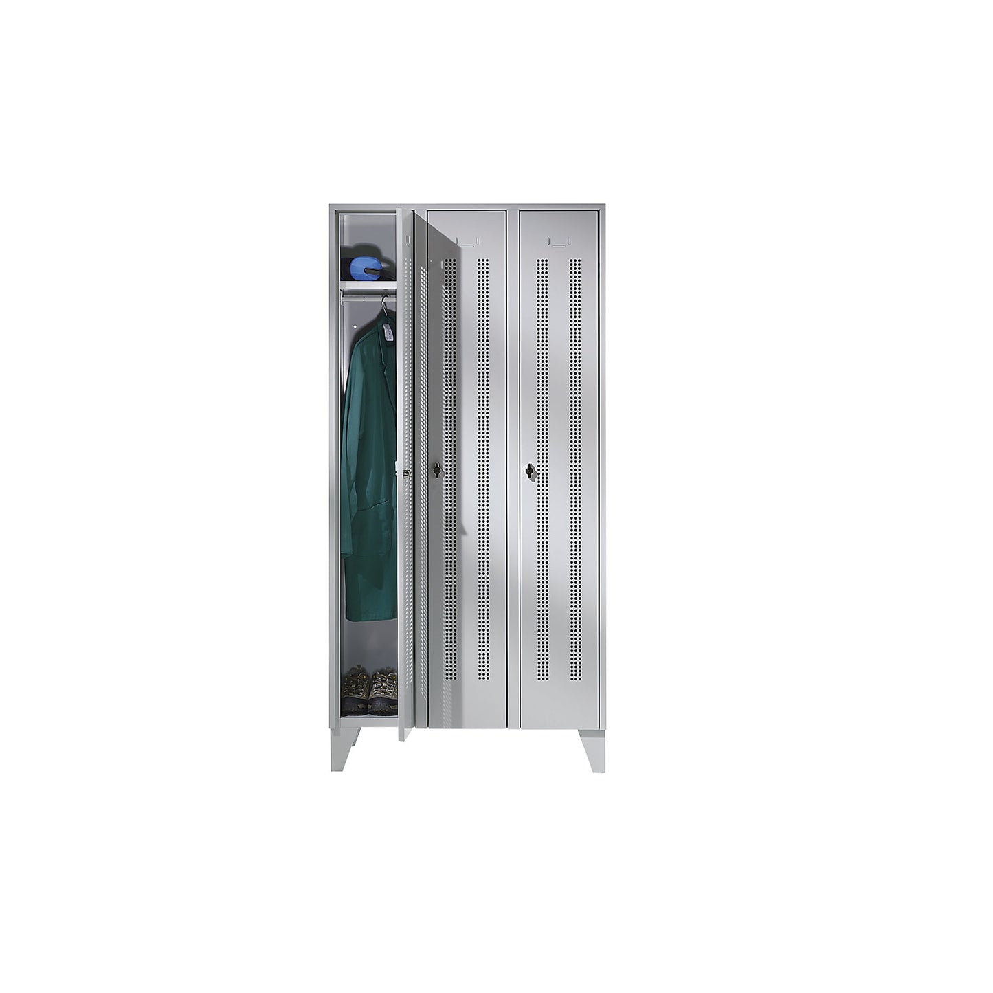 Berlin 1 clothes locker, 3 compartments, light grey, width 900 mm.