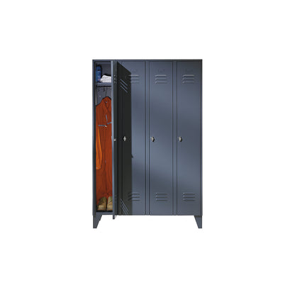 Berlin 2 clothes locker, 4 compartments, blue grey, width 1600 mm, flat roof shape.