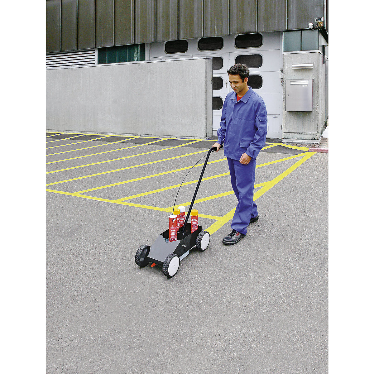 Paint marking cart BASIC, set with 1 yellow paint can and 12 additional paint cans, grey.