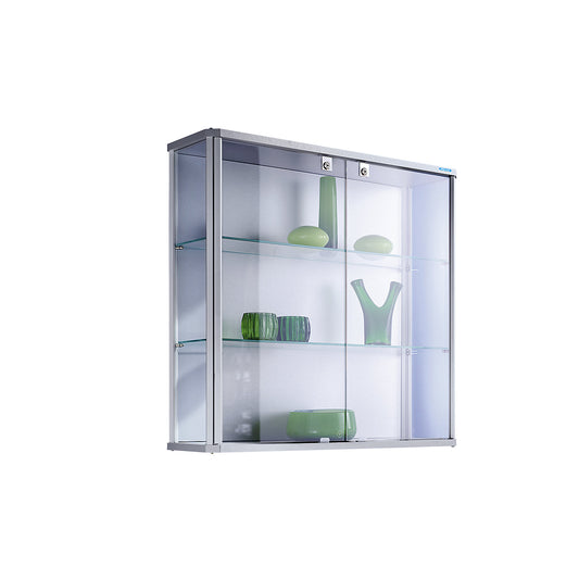 Designer wall mounted glass cabinet, HxWxD 800 x 820 x 250 mm, without illumination.