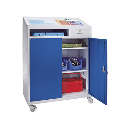 Document control station, HxWxD 1220x915x457 mm, light grey / gentian blue.
