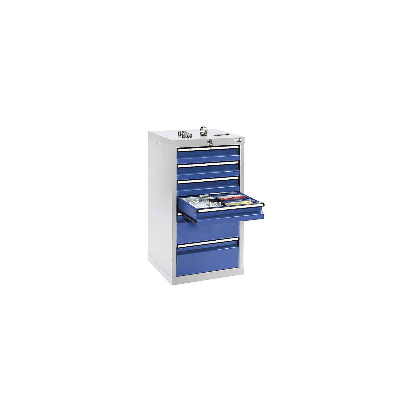 Drawer cupboard, HxWxD 900 x 500 x 500 mm, 4 x 100 mm high drawers, 2 x 200 mm drawers, body and drawers, grey.